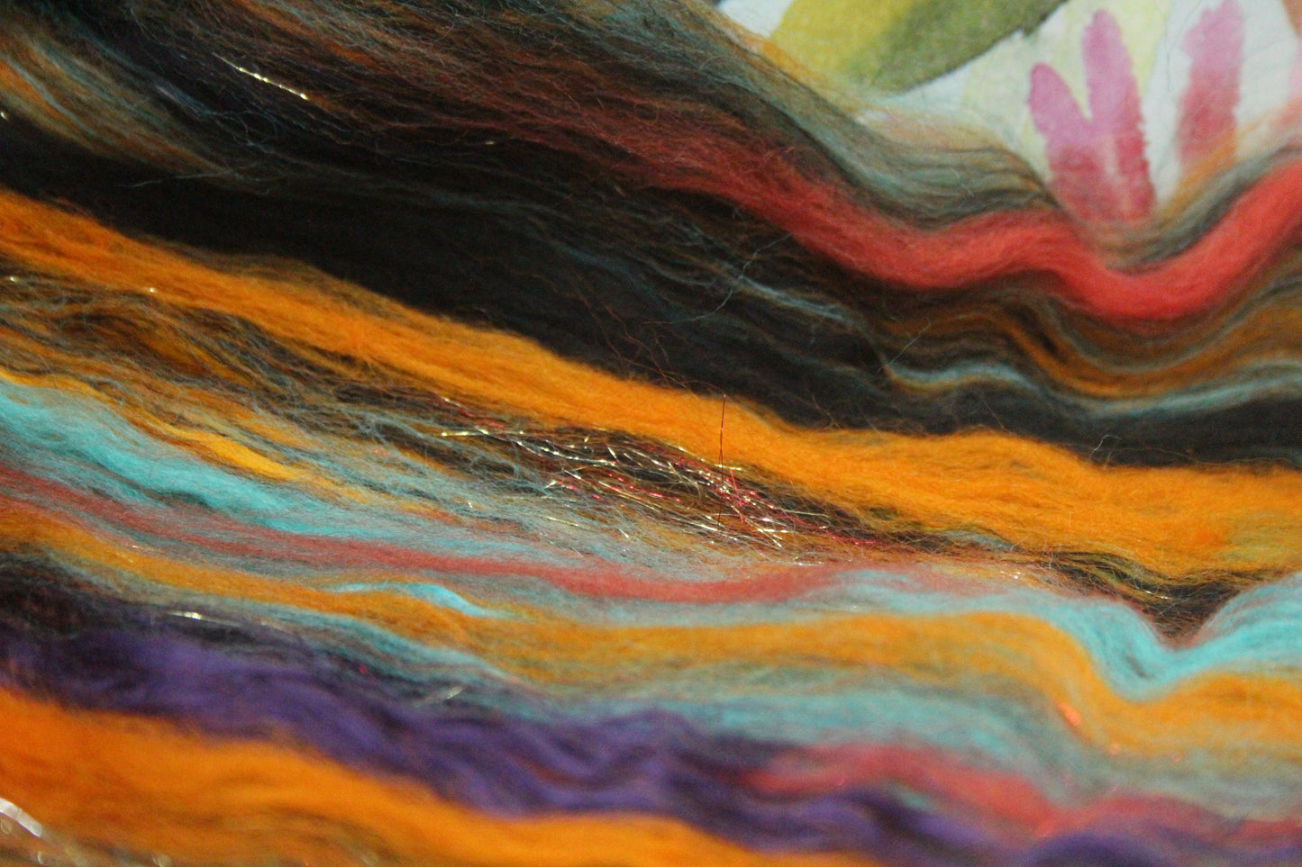 Merino Art Batt  -  Blue Black Orange - 114 grams 4 oz - Wool for felting, spinning and weaving