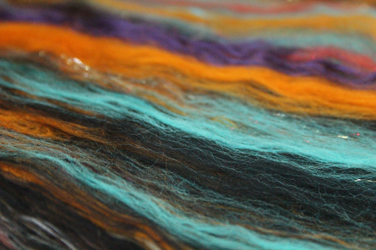 Merino Art Batt  -  Blue Black Orange - 114 grams 4 oz - Wool for felting, spinning and weaving