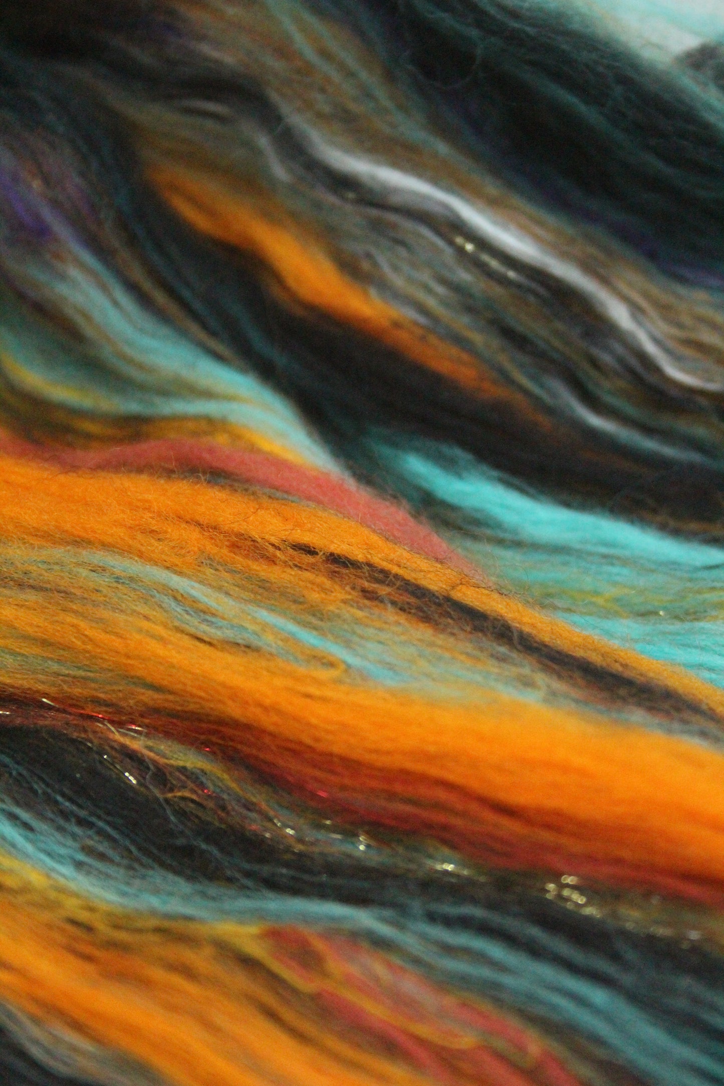 Merino Art Batt  -  Blue Black Orange - 114 grams 4 oz - Wool for felting, spinning and weaving