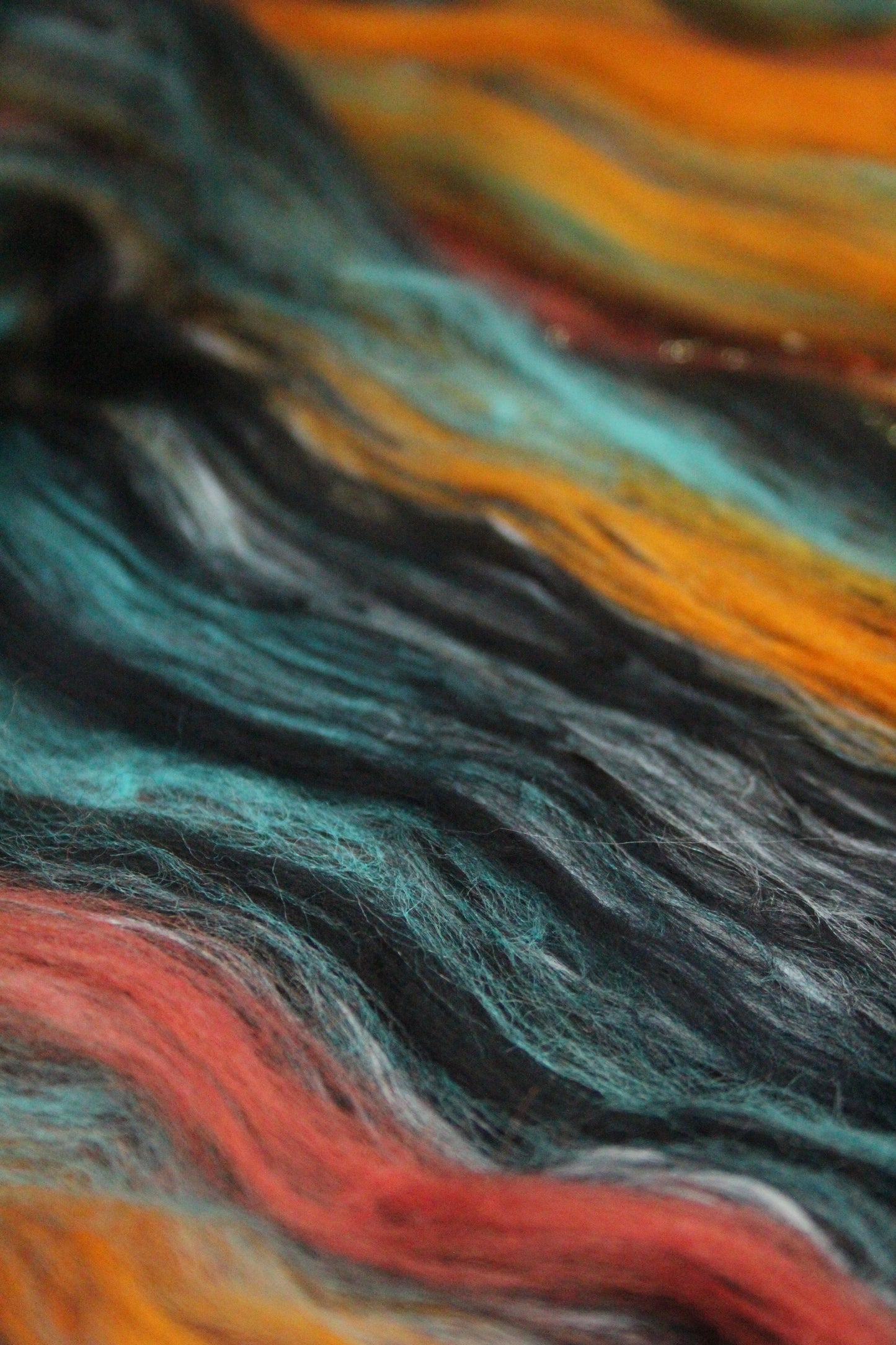 Merino Art Batt  -  Blue Black Orange - 114 grams 4 oz - Wool for felting, spinning and weaving