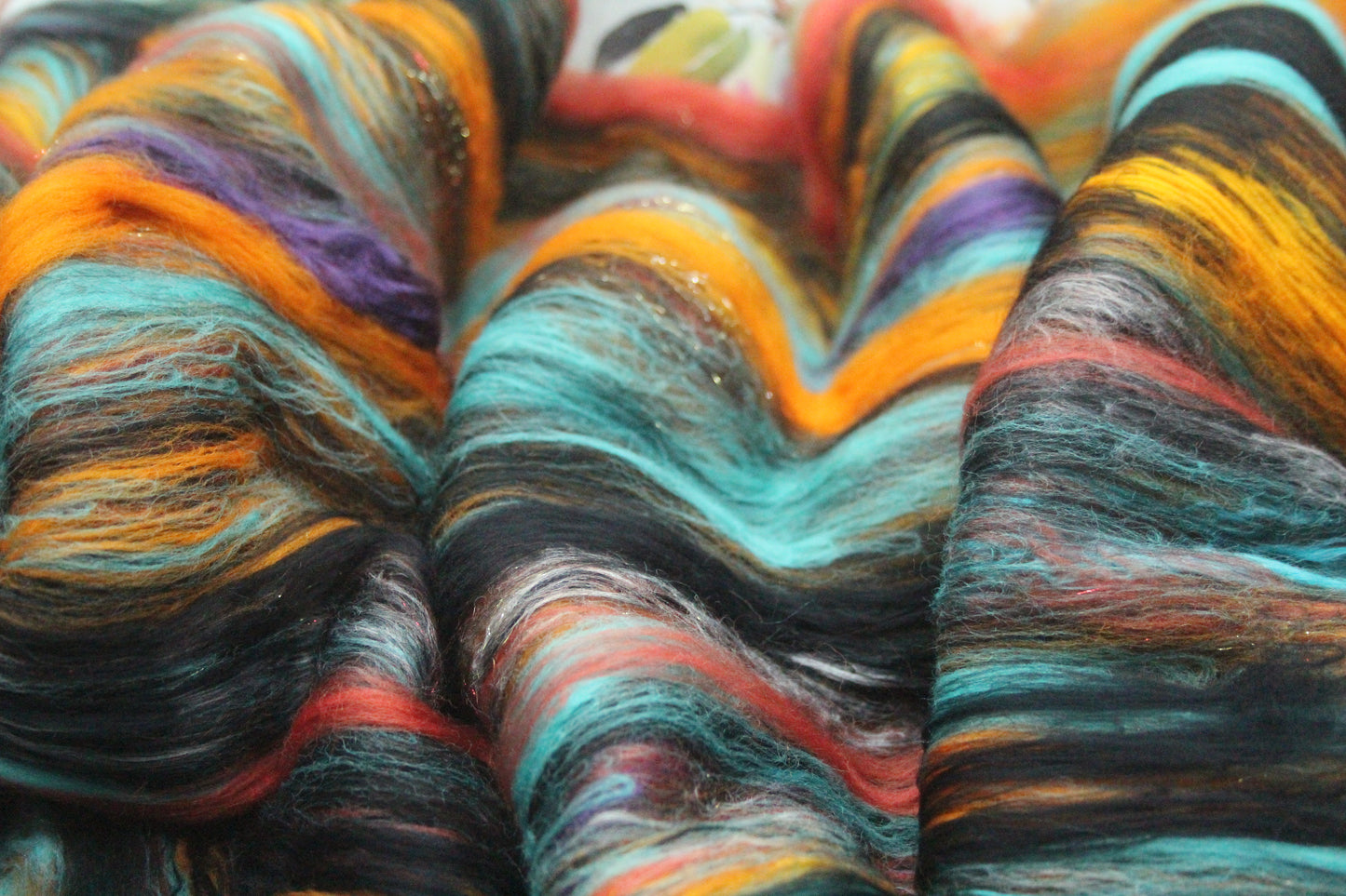 Merino Art Batt  -  Blue Black Orange - 114 grams 4 oz - Wool for felting, spinning and weaving