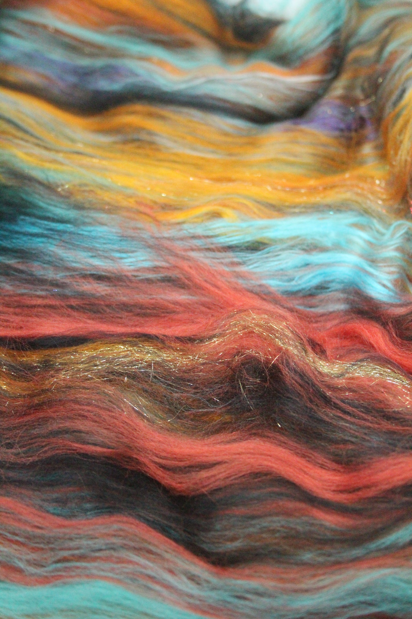 Merino Art Batt  -  Blue Black Orange - 114 grams 4 oz - Wool for felting, spinning and weaving