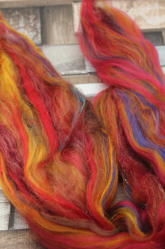Wool Blend - Red Brown Orange - 42 grams / 1.4 oz  - Fibre for felting, weaving or spinning