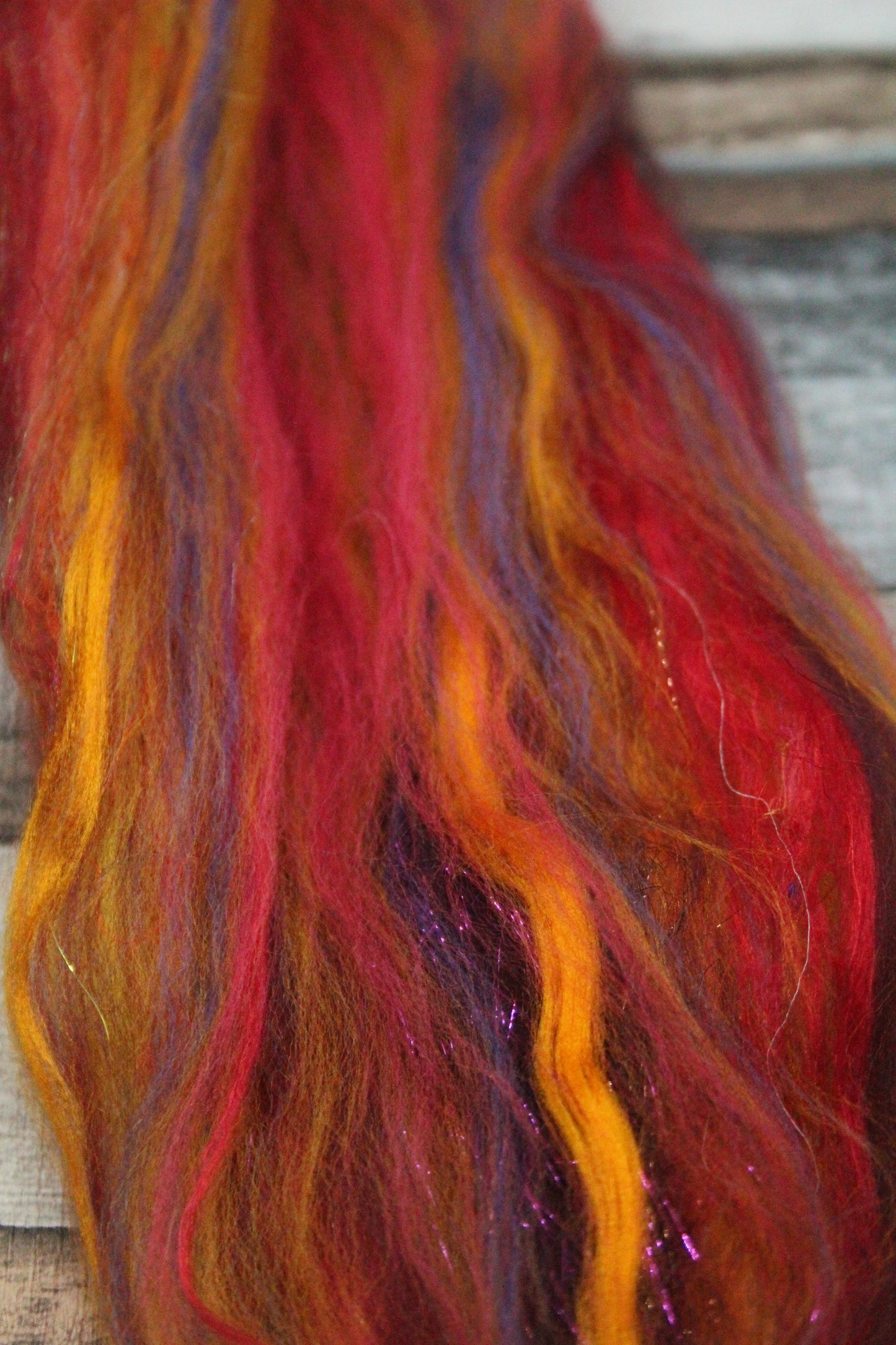 Merino Wool Blend - Red Brown Orange - 22 grams / 0.7 oz  - Fibre for felting, weaving or spinning