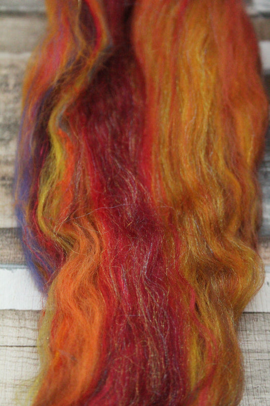 Wool Blend - Red Brown Orange - 22 grams / 0.7 oz  - Fibre for felting, weaving or spinning