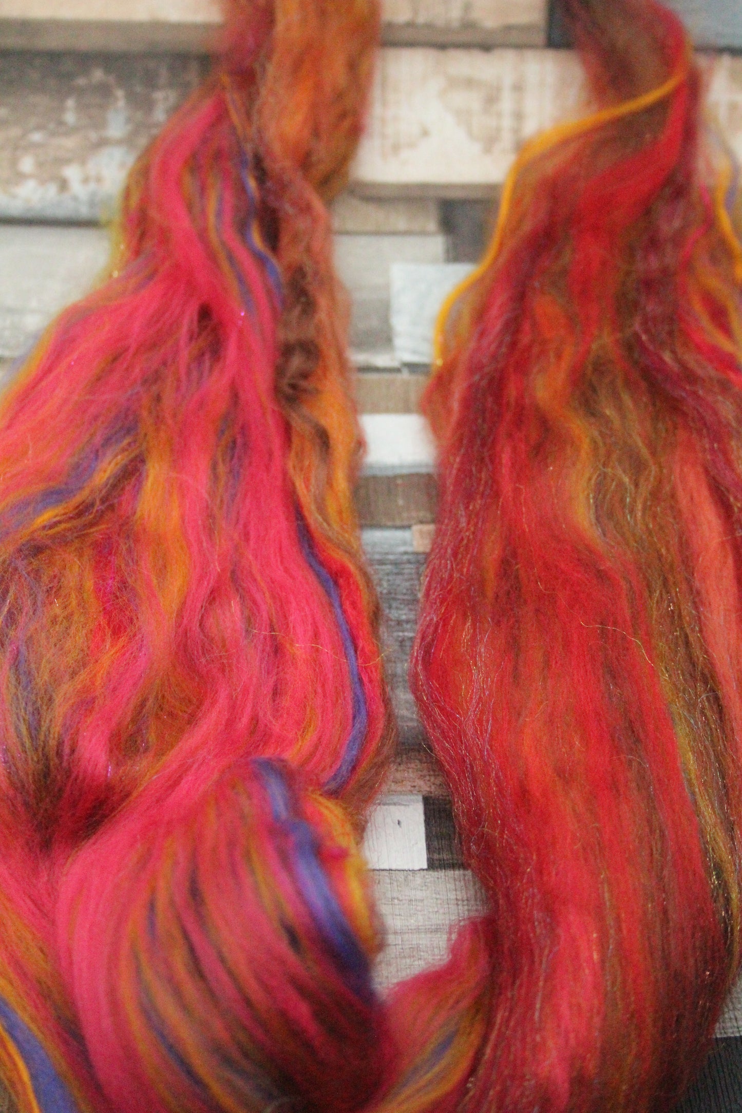 Merino Wool Blend - Red Brown Orange - 22 grams / 0.7 oz  - Fibre for felting, weaving or spinning