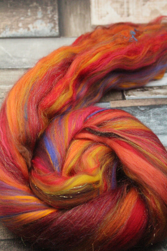 Wool Blend - Red Brown Orange - 44 grams / 1.5 oz  - Fibre for felting, weaving or spinning