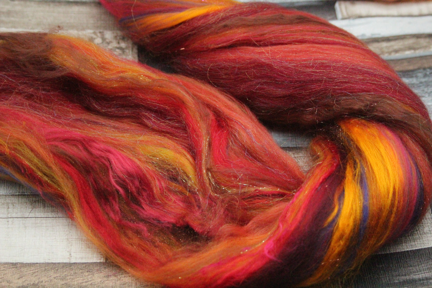Merino Wool Blend - Red Brown Orange - 44 grams / 1.5 oz  - Fibre for felting, weaving or spinning