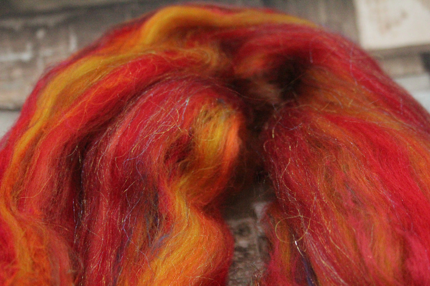 Merino Wool Blend - Red Brown Orange - 44 grams / 1.5 oz  - Fibre for felting, weaving or spinning