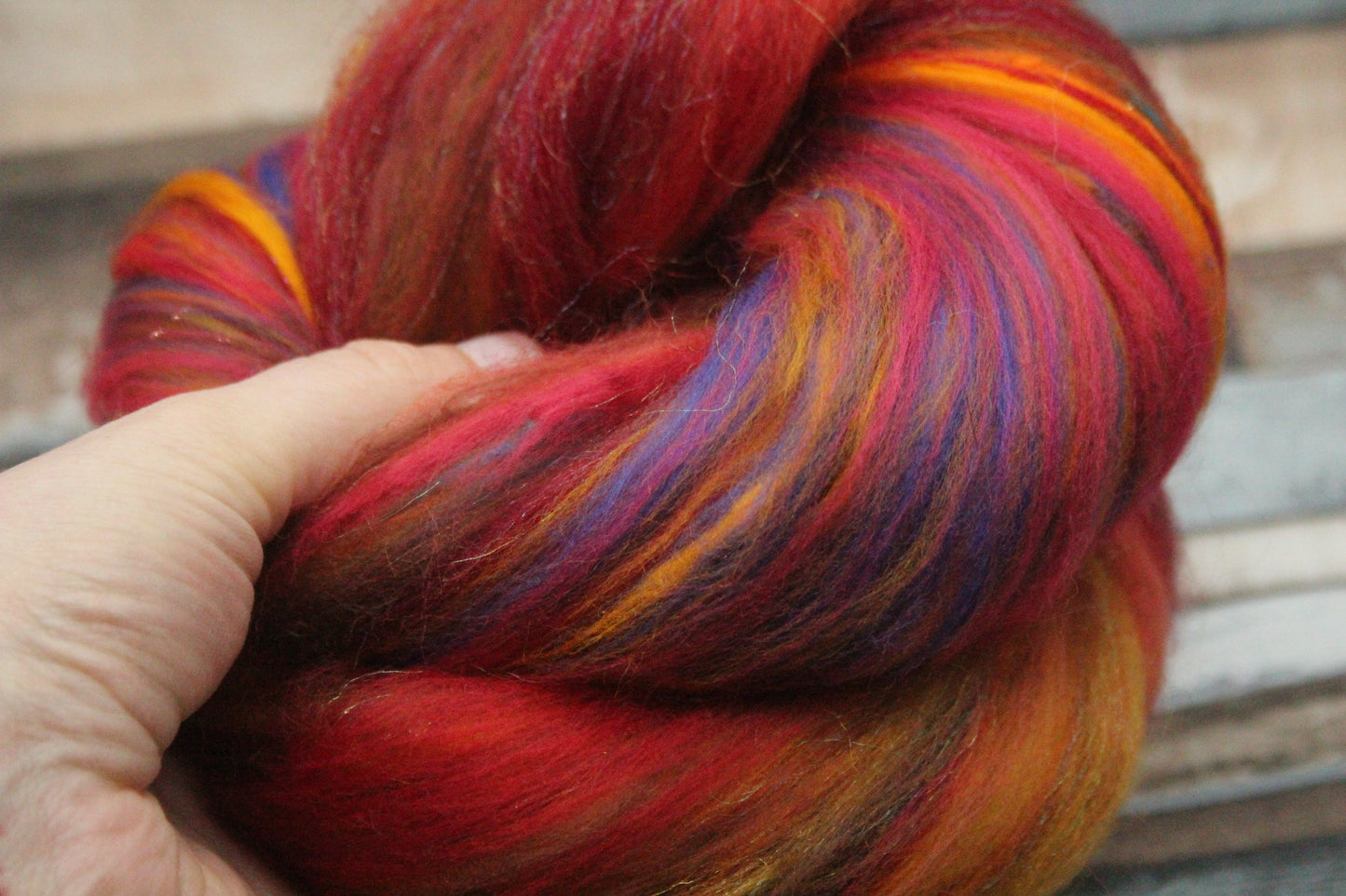Merino Wool Blend - Red Brown Orange - 32 grams / 1.1 oz  - Fibre for felting, weaving or spinning