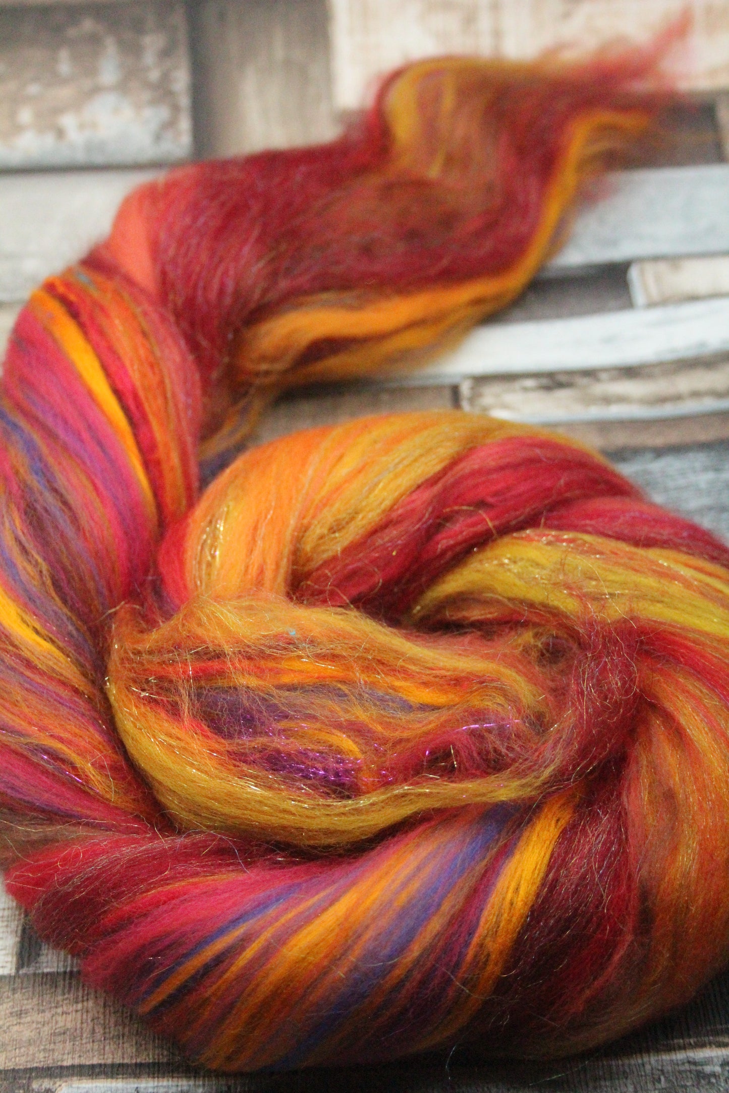 Merino Wool Blend - Red Brown Orange - 32 grams / 1.1 oz  - Fibre for felting, weaving or spinning