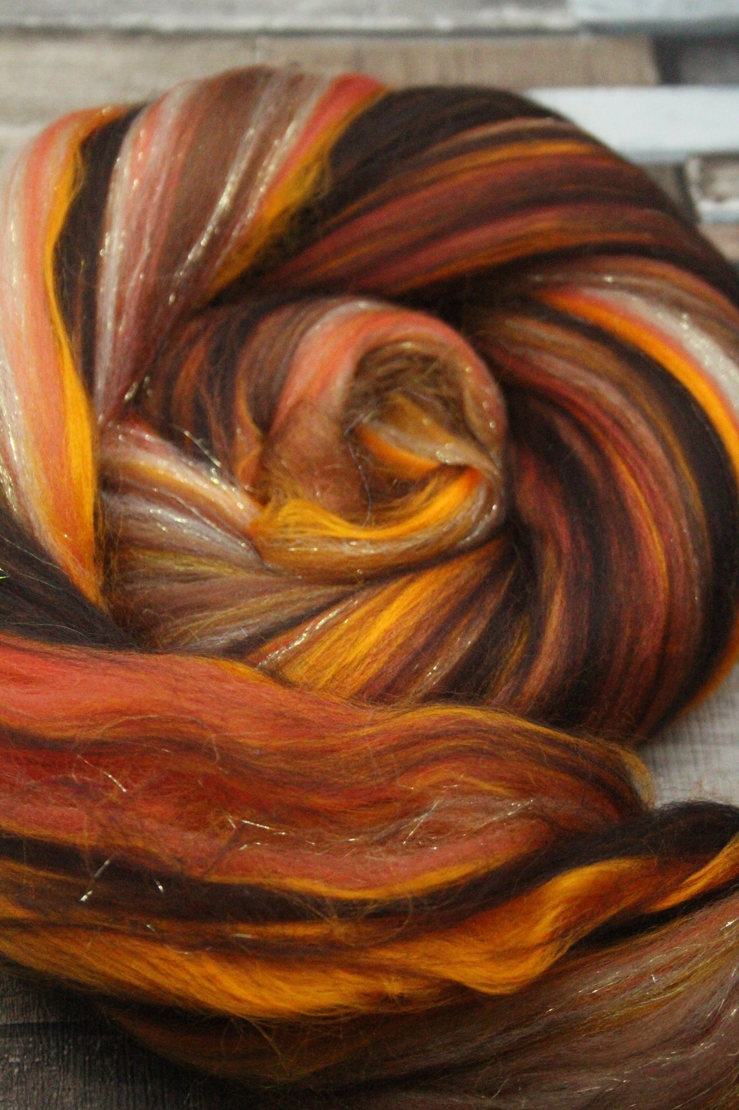 Merino Wool Blend - Brown Orange - 41 grams / 1.4 oz  - Fibre for felting, weaving or spinning