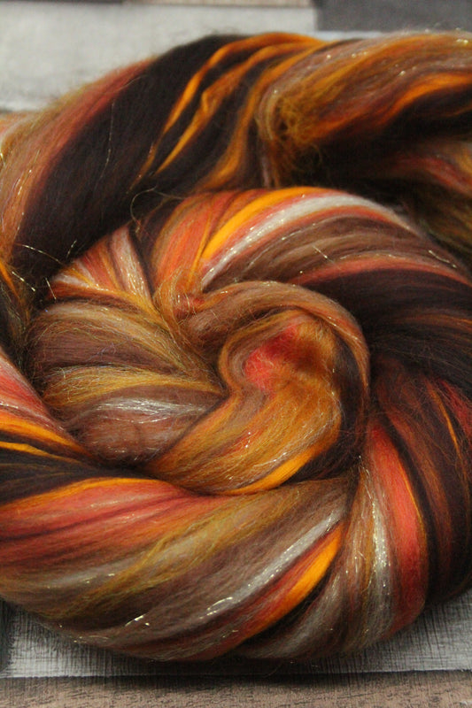 Wool Blend - Brown Orange - 41 grams / 1.4 oz  - Fibre for felting, weaving or spinning