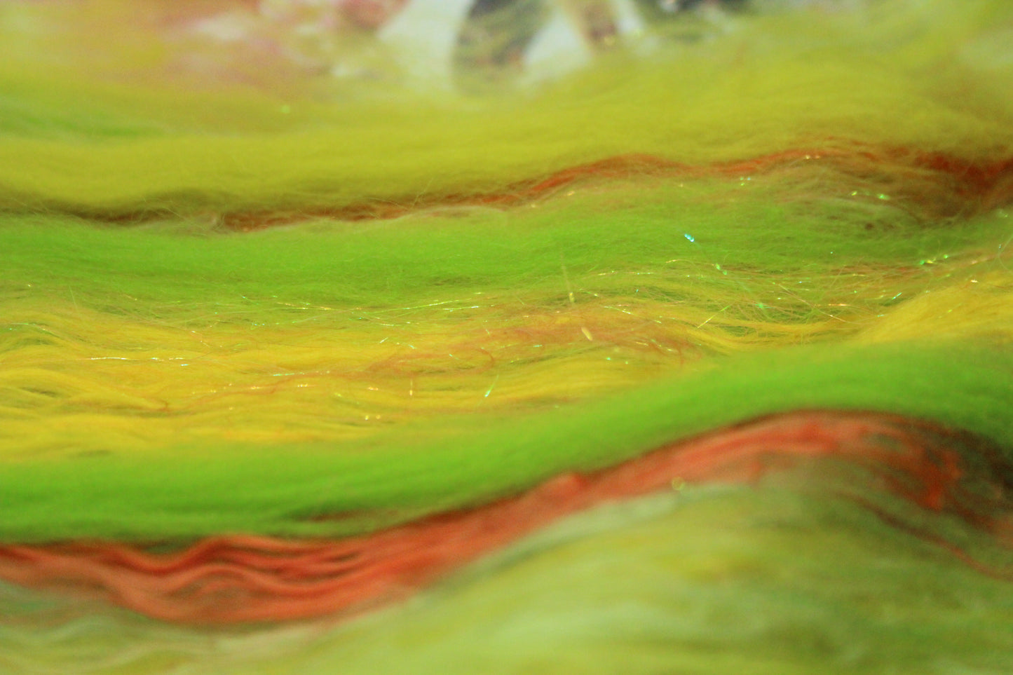 Merino Art Batt  -  Green Yellow - 66 grams 2.3 oz - Wool for felting, spinning and weaving