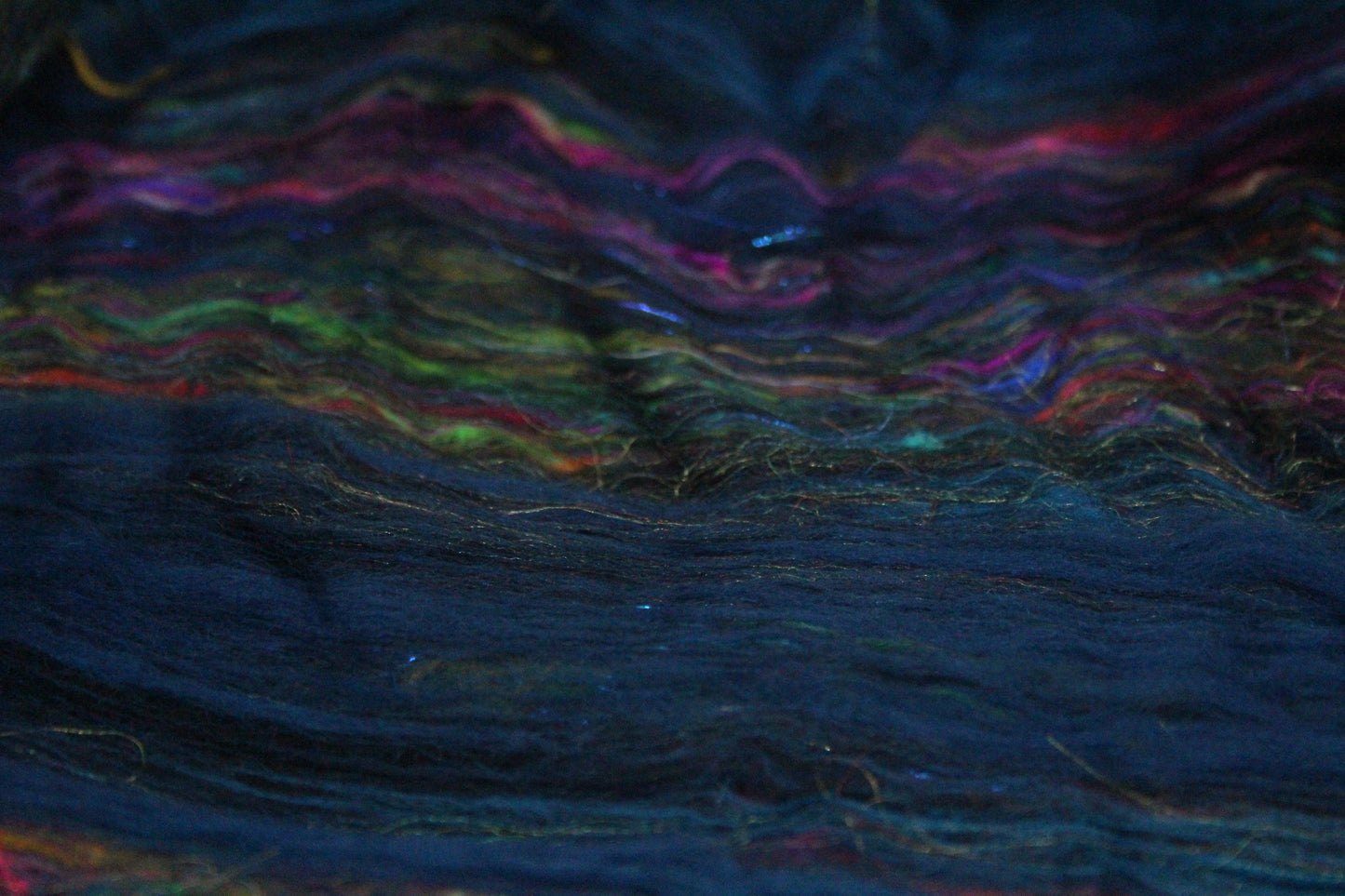 Merino Art Batt  - Blue Black  - 108 grams 3.8 oz - Wool for felting, spinning and weaving