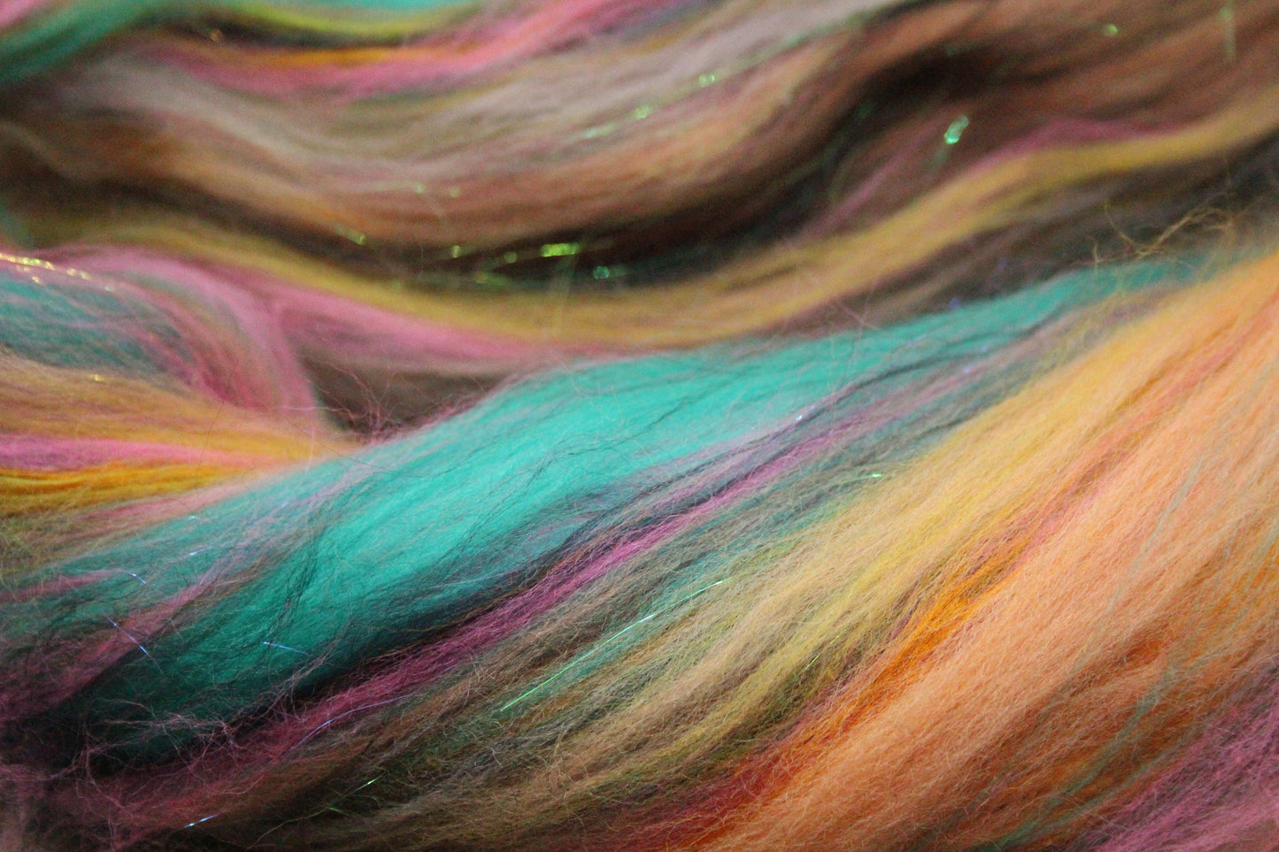 Merino Wool Blend - Yellow Green Pink Orange - 32 grams / 1.1 oz  - Fibre for felting, weaving or spinning