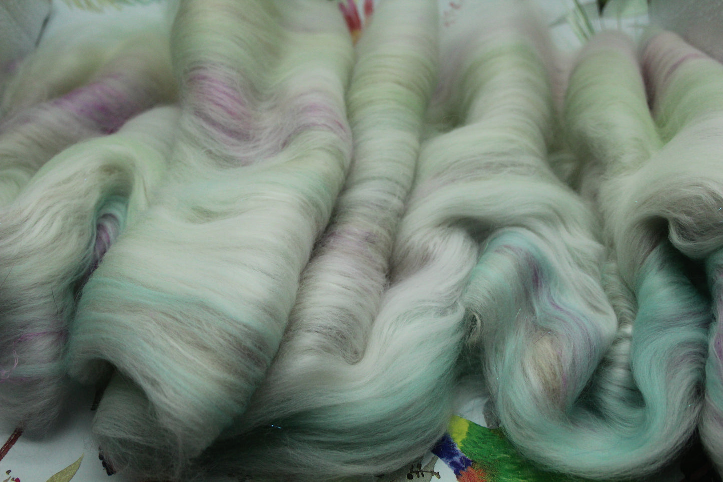 Merino Art Batt  -  White Aqua - 65 grams 2.2 oz - Wool for felting, spinning and weaving