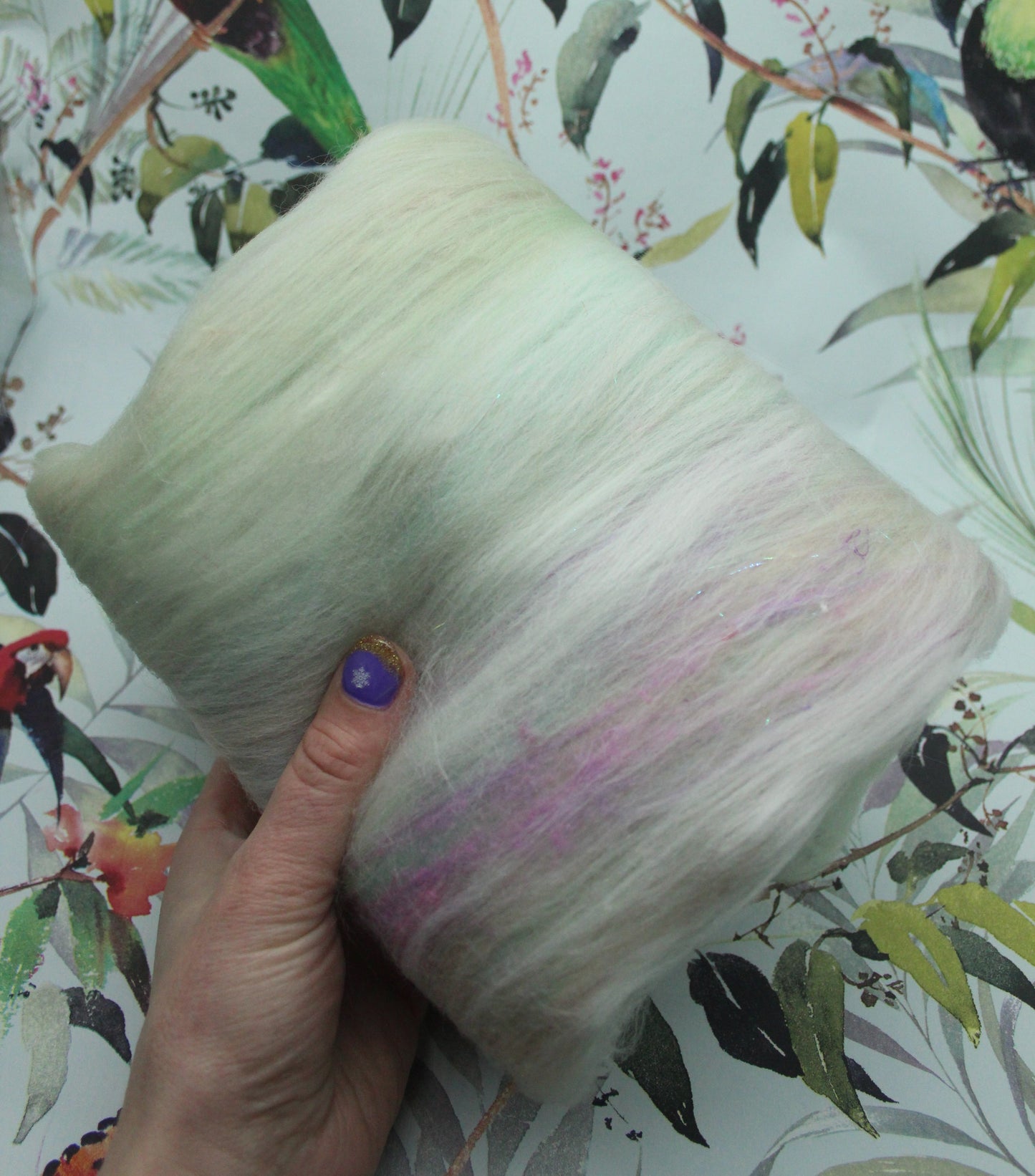 Merino Art Batt  -  White Aqua - 65 grams 2.2 oz - Wool for felting, spinning and weaving
