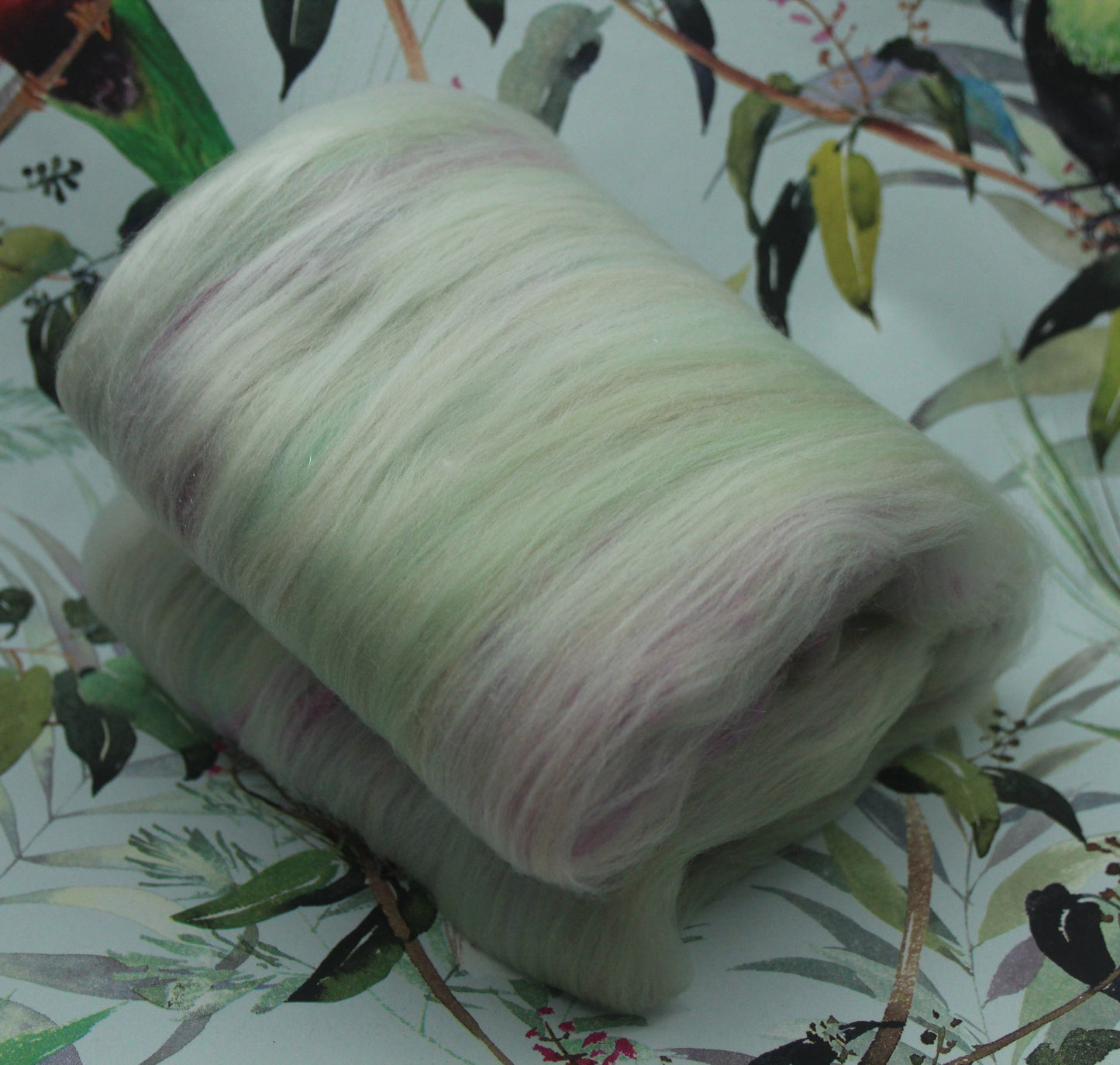 Merino Art Batt  -  White Aqua - 65 grams 2.2 oz - Wool for felting, spinning and weaving