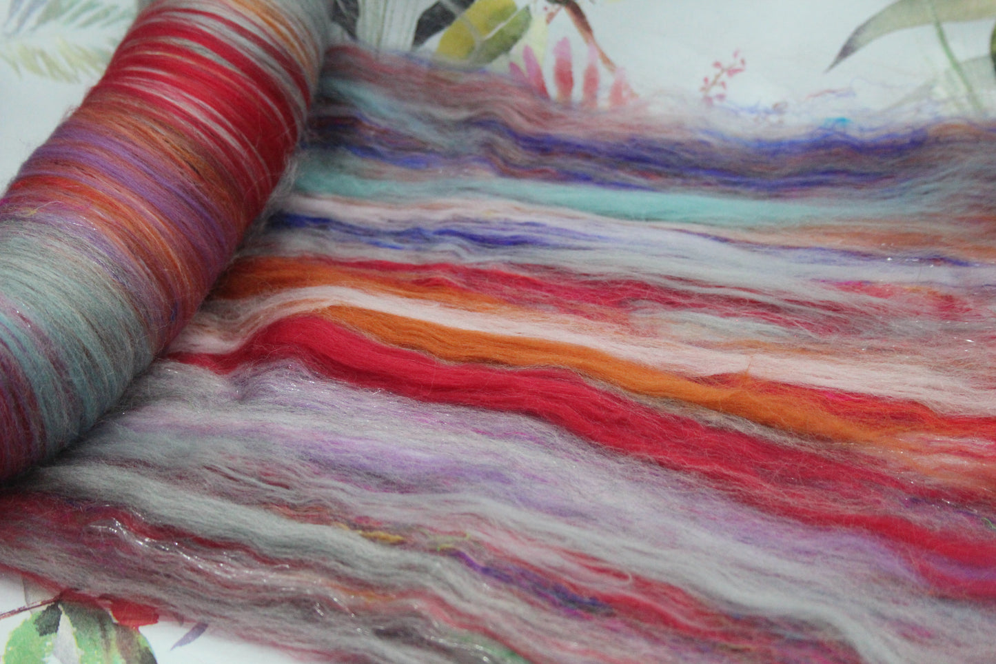 Merino Art Batt  -  Red Brown Grey Purple - 74 grams 2.6 oz - Wool for felting, spinning and weaving