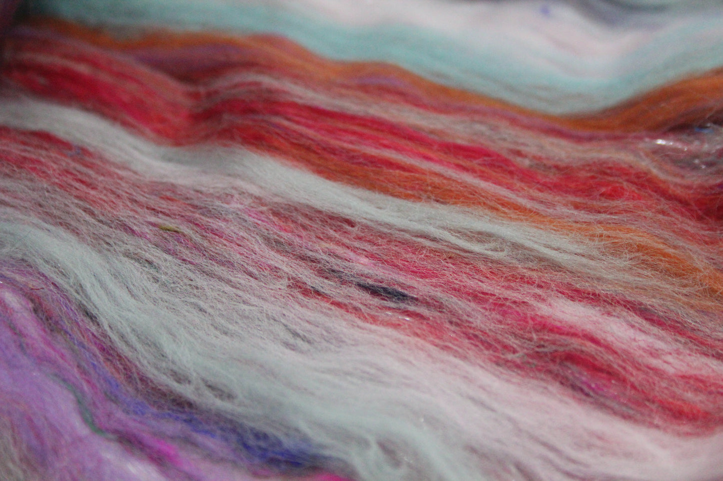 Merino Art Batt  -  Red Brown Grey Purple - 74 grams 2.6 oz - Wool for felting, spinning and weaving