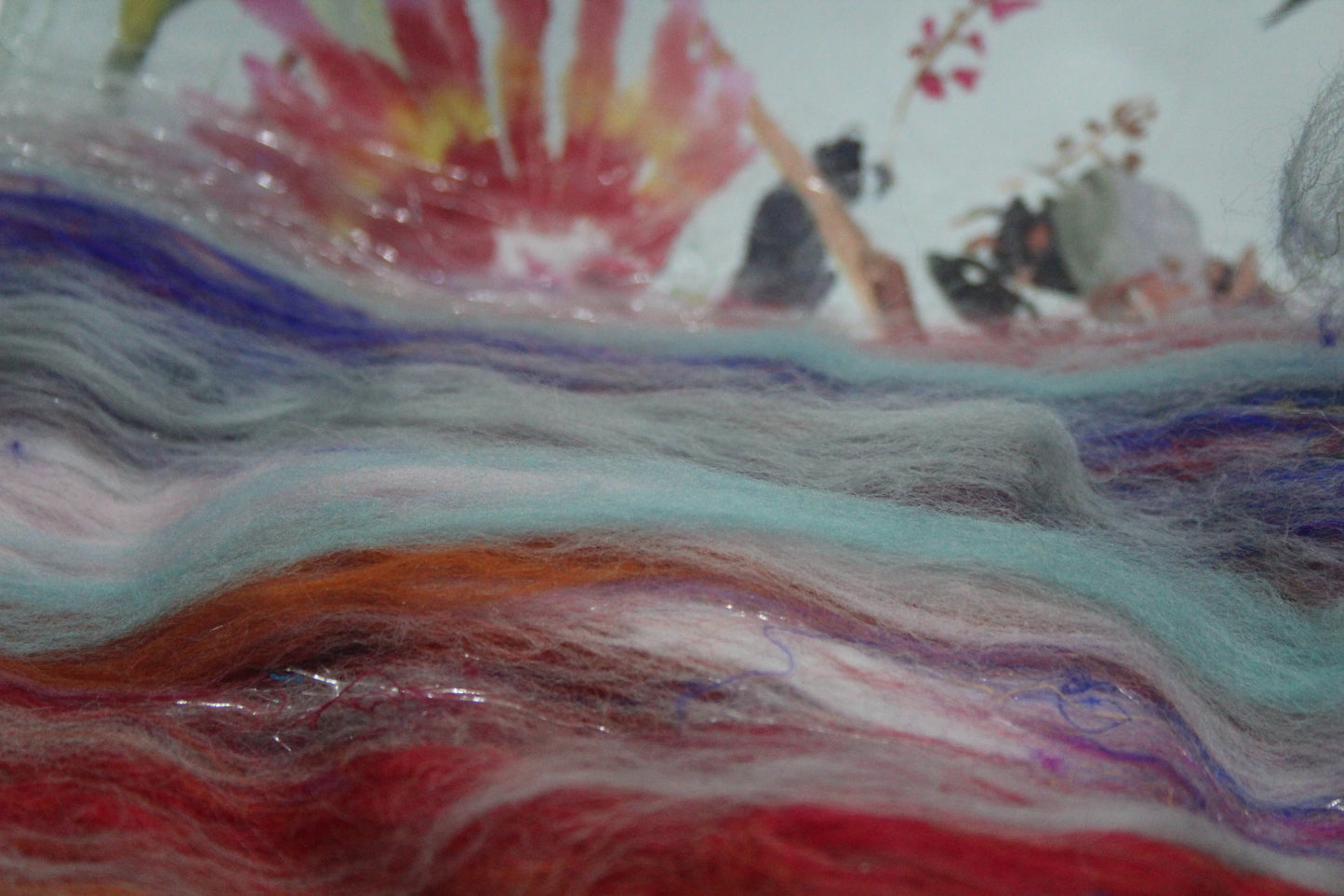 Merino Art Batt  -  Red Brown Grey Purple - 74 grams 2.6 oz - Wool for felting, spinning and weaving