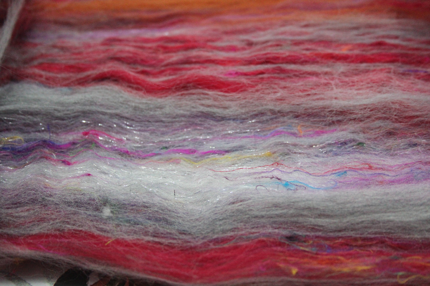Merino Art Batt  -  Red Brown Grey Purple - 74 grams 2.6 oz - Wool for felting, spinning and weaving