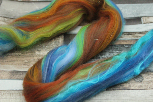 Wool Blend - Brown Green Blue - 15 grams / 0.5 oz  - Fibre for felting, weaving or spinning