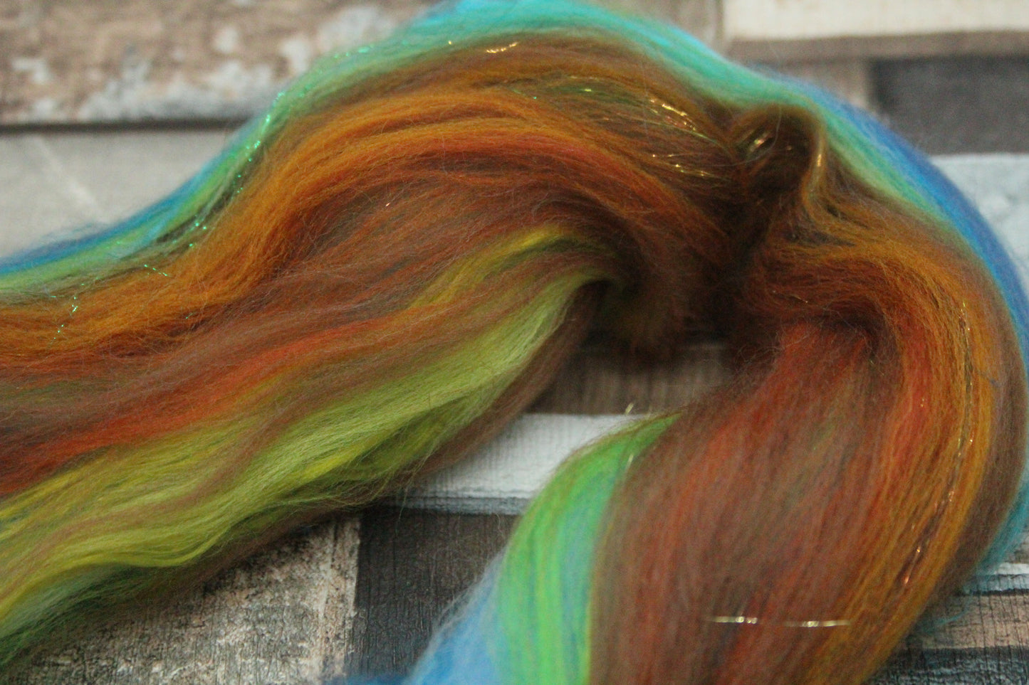 Merino Wool Blend - Brown Green Blue - 15 grams / 0.5 oz  - Fibre for felting, weaving or spinning