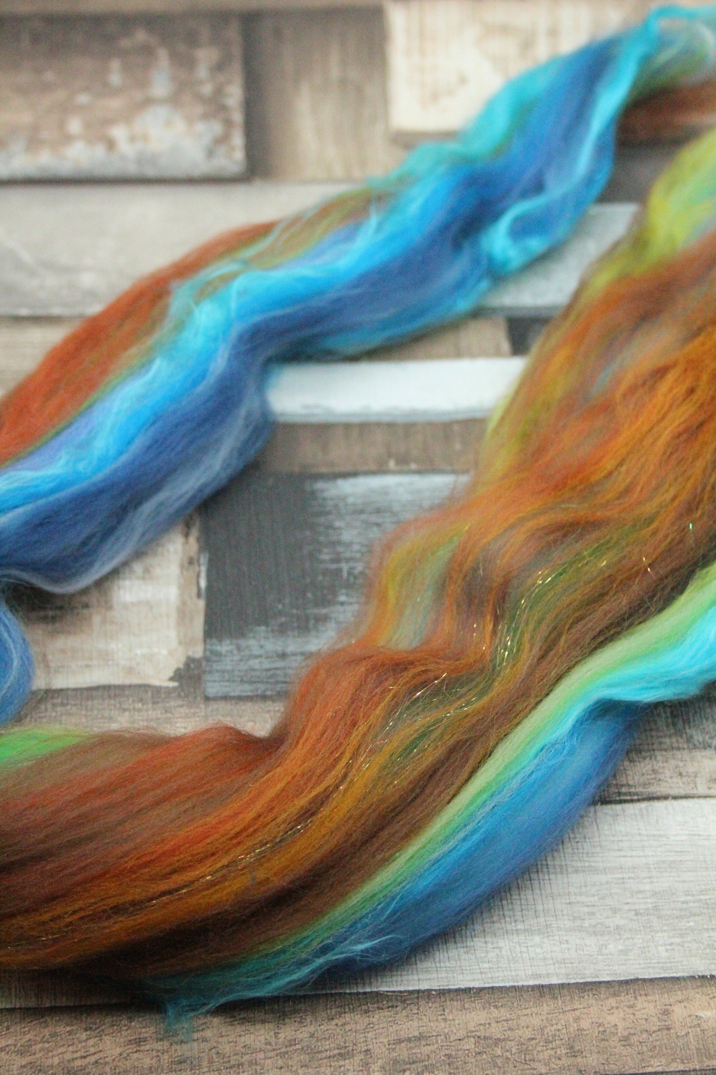 Merino Wool Blend - Brown Green Blue - 15 grams / 0.5 oz  - Fibre for felting, weaving or spinning