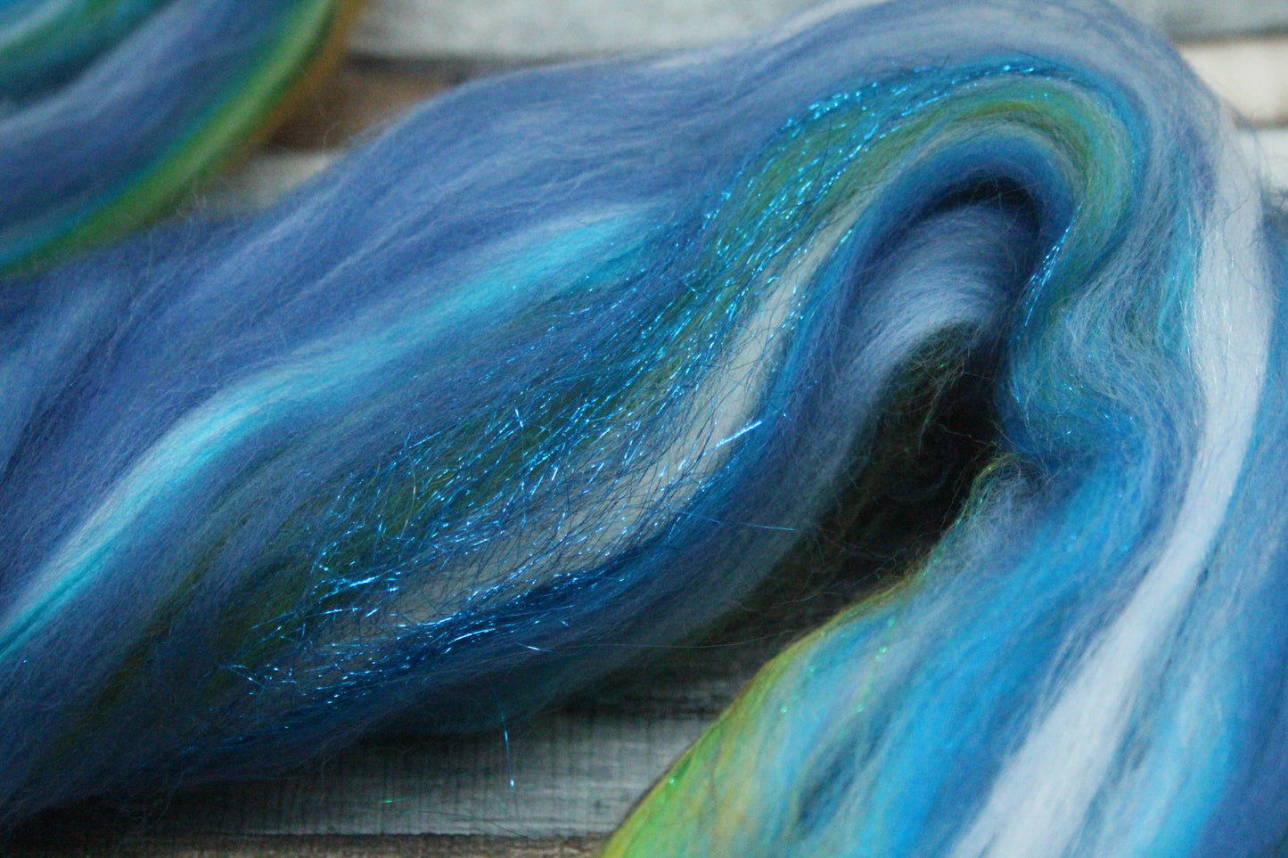 Merino Wool Blend - Brown Green Blue - 42 grams / 1.4 oz  - Fibre for felting, weaving or spinning