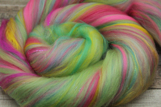 Merino Wool Blend - Pink Blue Green Yellow - 28 grams / 0.9 oz  - Fibre for felting, weaving or spinning