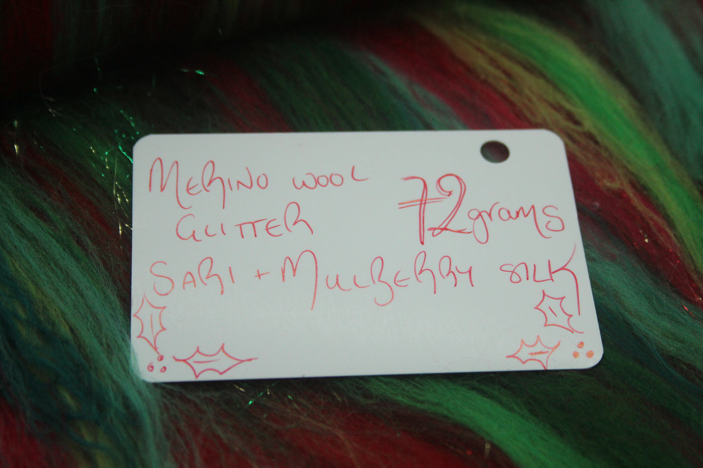 Merino Art Batt  -  Green Red - 72 grams 2.5 oz - Wool for felting, spinning and weaving
