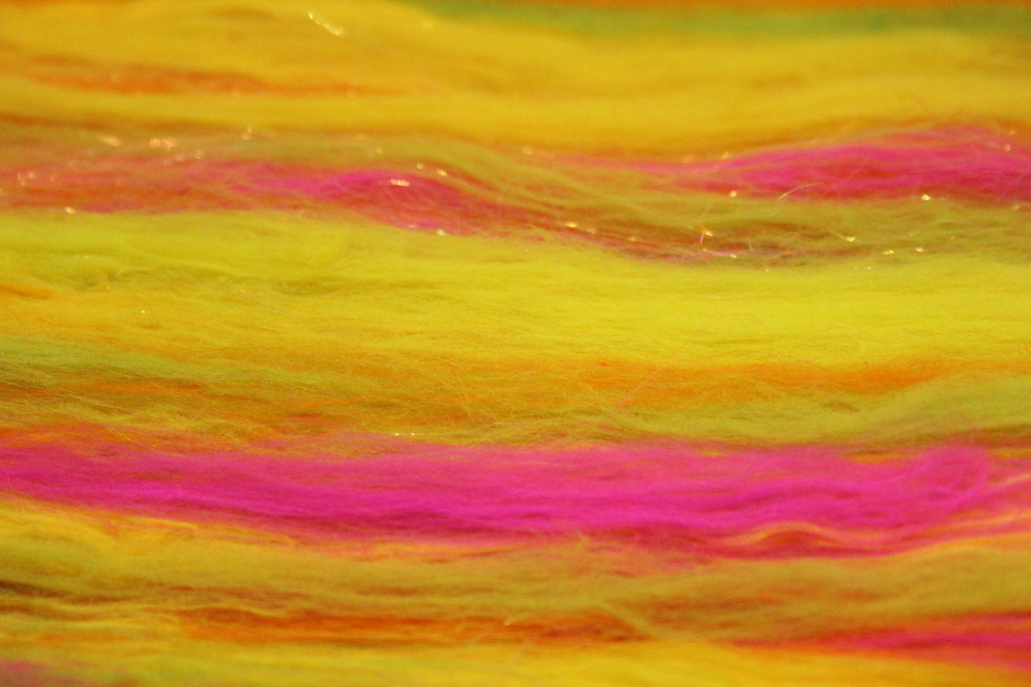 Merino Art Batt  -  Green Pink Yellow Orange - 58 grams 2 oz - Wool for felting, spinning and weaving