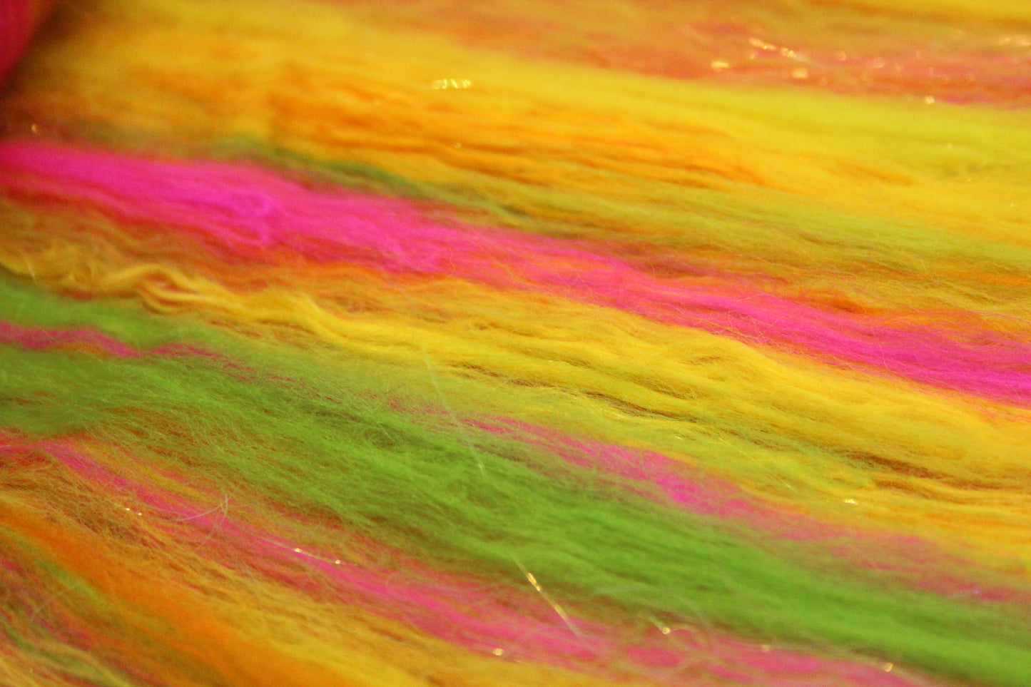 Merino Art Batt  -  Green Pink Yellow Orange - 58 grams 2 oz - Wool for felting, spinning and weaving