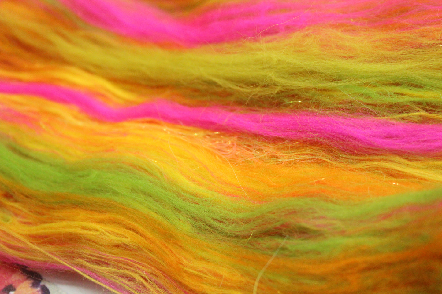 Merino Art Batt  -  Green Pink Yellow Orange - 58 grams 2 oz - Wool for felting, spinning and weaving