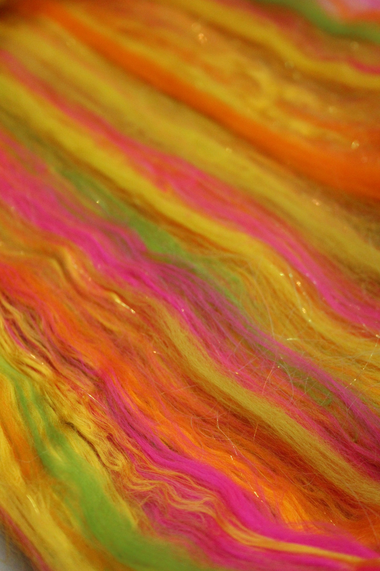 Merino Art Batt  -  Green Pink Yellow Orange - 58 grams 2 oz - Wool for felting, spinning and weaving