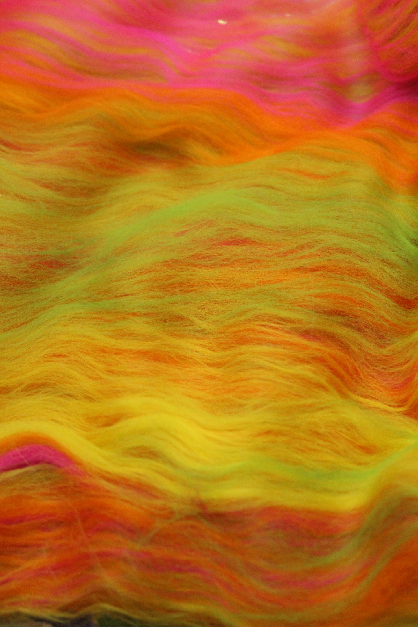 Merino Art Batt  -  Green Pink Yellow Orange - 58 grams 2 oz - Wool for felting, spinning and weaving