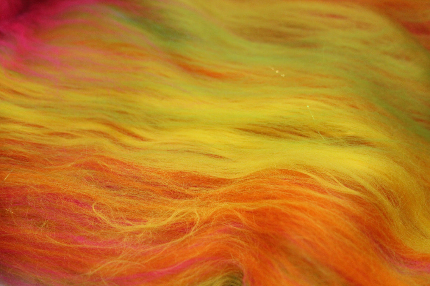 Merino Art Batt  -  Green Pink Yellow Orange - 58 grams 2 oz - Wool for felting, spinning and weaving