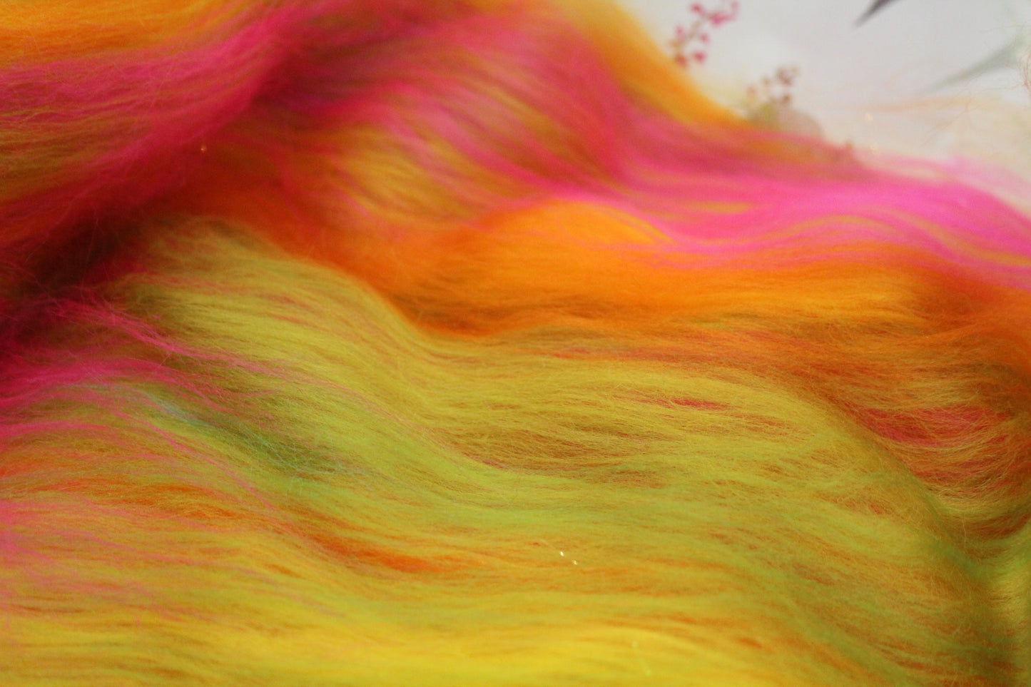 Merino Art Batt  -  Green Pink Yellow Orange - 58 grams 2 oz - Wool for felting, spinning and weaving
