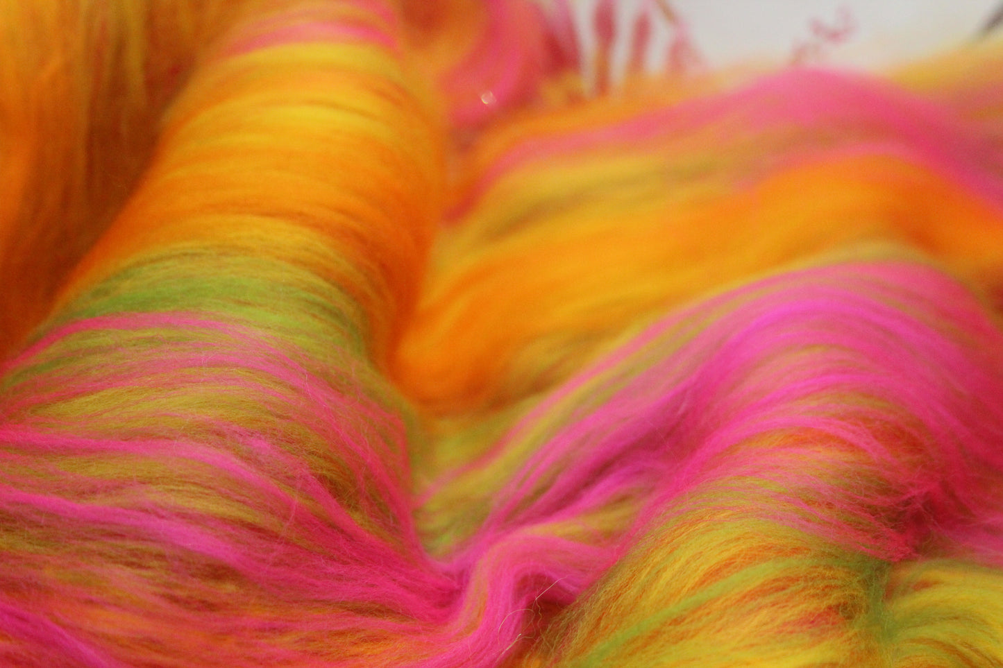 Merino Art Batt  -  Green Pink Yellow Orange - 58 grams 2 oz - Wool for felting, spinning and weaving
