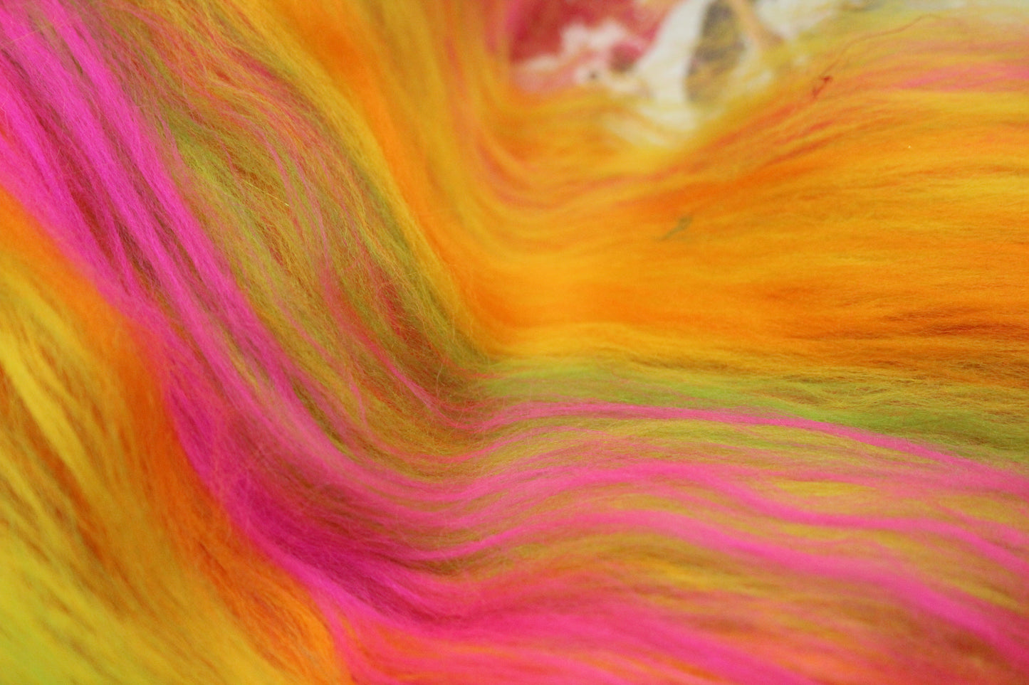 Merino Art Batt  -  Green Pink Yellow Orange - 58 grams 2 oz - Wool for felting, spinning and weaving