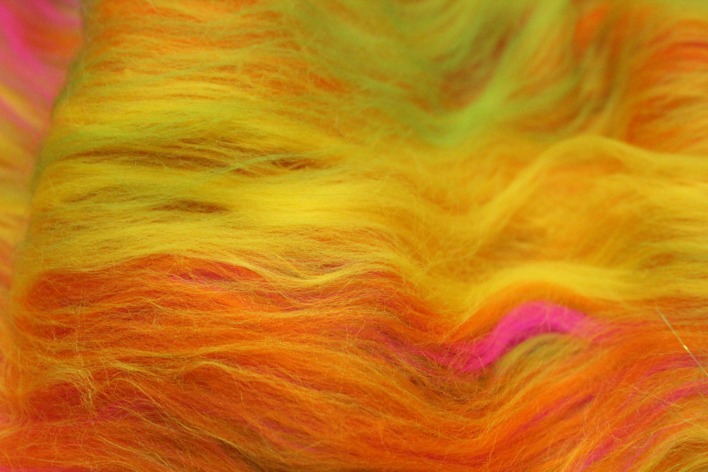 Merino Art Batt  -  Green Pink Yellow Orange - 58 grams 2 oz - Wool for felting, spinning and weaving