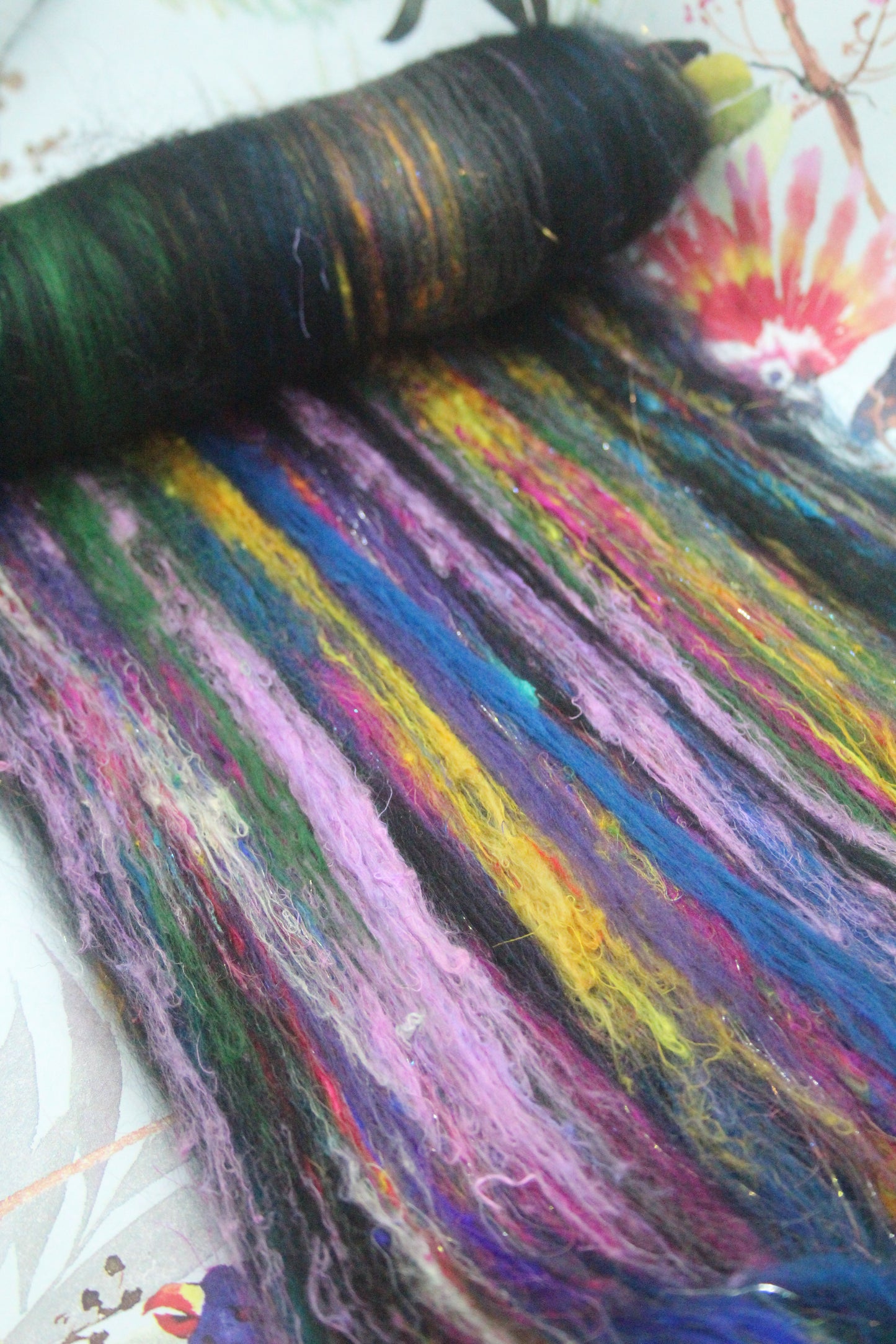 Merino Art Batt  -  Blue Black Green Purple - 60 grams 2.1 oz - Wool for felting, spinning and weaving