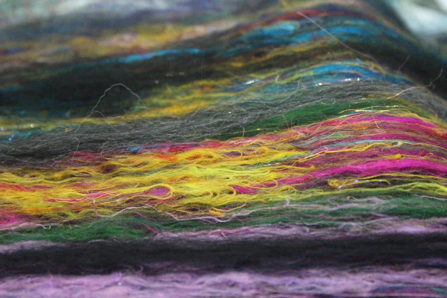 Merino Art Batt  -  Blue Black Green Purple - 60 grams 2.1 oz - Wool for felting, spinning and weaving