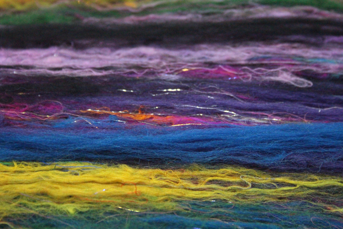 Merino Art Batt  -  Blue Black Green Purple - 60 grams 2.1 oz - Wool for felting, spinning and weaving