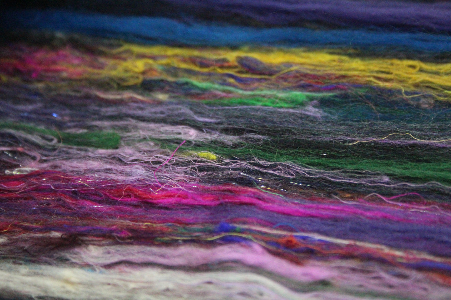 Merino Art Batt  -  Blue Black Green Purple - 60 grams 2.1 oz - Wool for felting, spinning and weaving