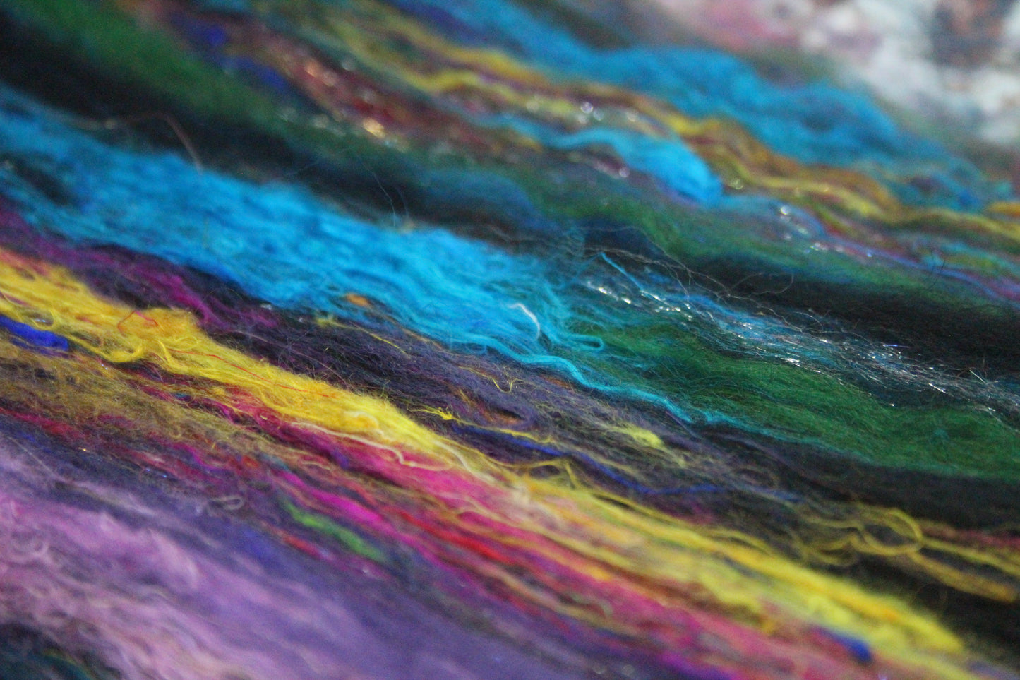 Merino Art Batt  -  Blue Black Green Purple - 60 grams 2.1 oz - Wool for felting, spinning and weaving