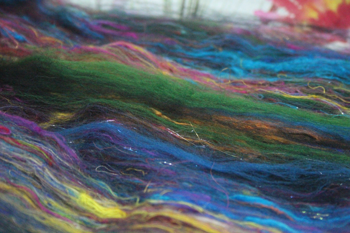 Merino Art Batt  -  Blue Black Green Purple - 60 grams 2.1 oz - Wool for felting, spinning and weaving