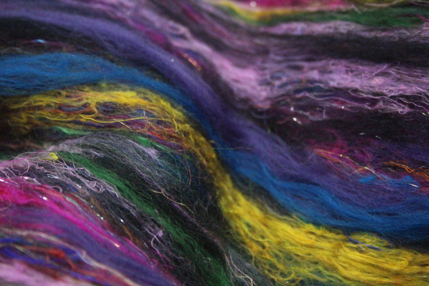 Merino Art Batt  -  Blue Black Green Purple - 60 grams 2.1 oz - Wool for felting, spinning and weaving